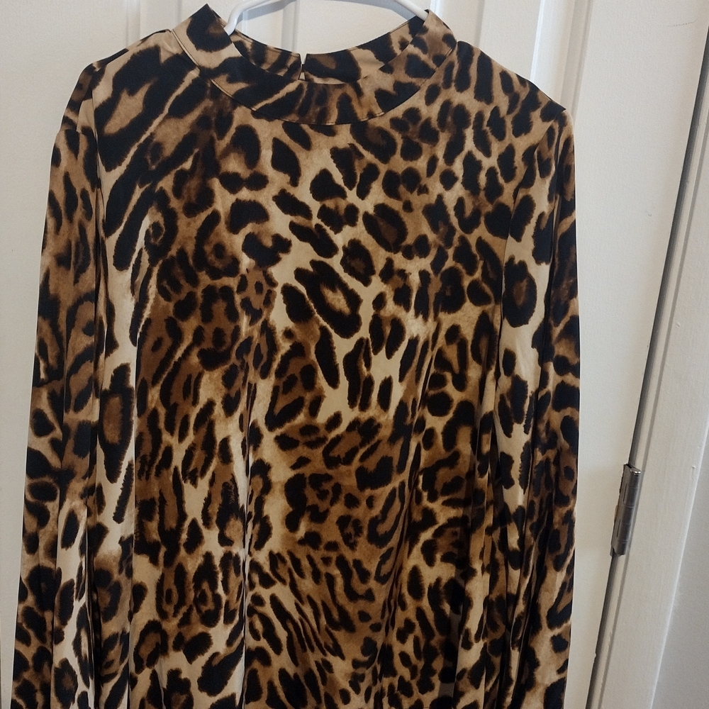 Leopard Print Long Sleeve Blouse - Brown/Black